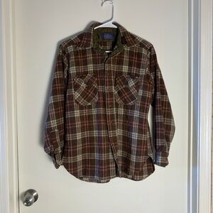 Pendleton Brown and Red Plaid Wool Flannel Shirt